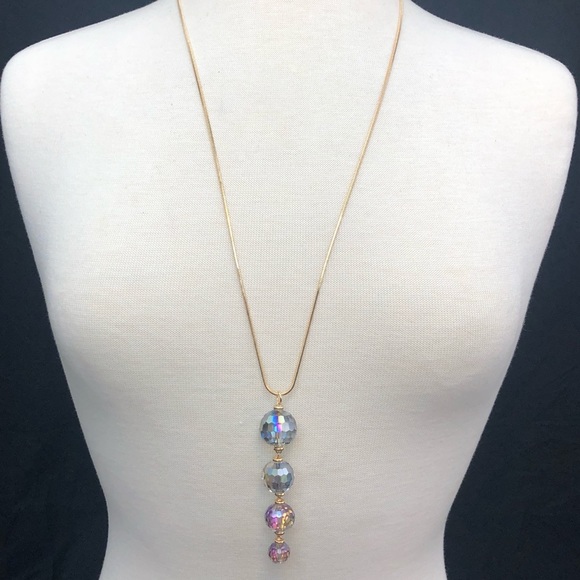 Long Vitrail Medium Rainbow Glass Dangle Necklace - Picture 2 of 3